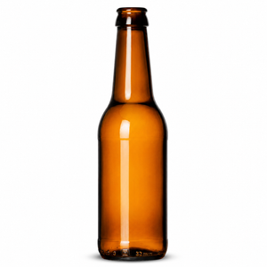 33cl amber glass bottle with a lightweight long neck design and crown finish.