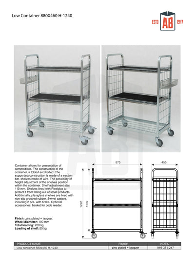 Low Container 880x460 H1240 – Compact Roll Cage for Efficient Storage - AB Range
