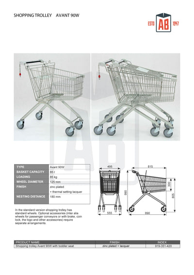 Avant 90W Shopping Trolley – 90 Litre Capacity with Toddler Seat - AB Range