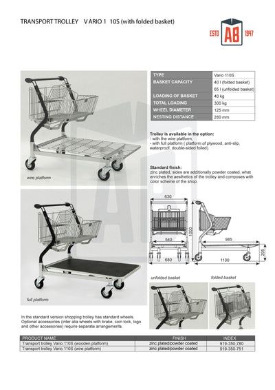 Vario 110S Transport Trolley – Foldable Basket Trolley with Plywood Platform