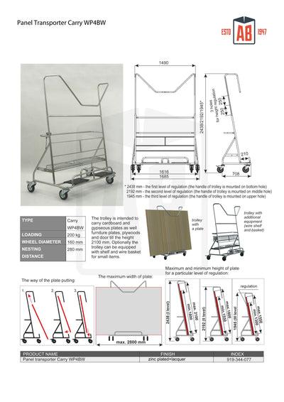 Plate Trolley Carry WP4BW with Shelf and Basket - Durable and Convenient - AB Range