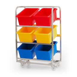 6 Bin Ingredients Trolley Epoxy Coated Mild Steel Mobile Storage Rack for 34 Litre Containers