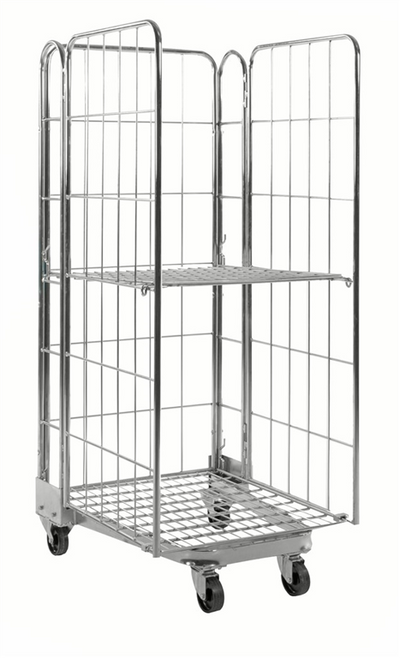 Stackable Roll Container with Shelf – 3 Sided Mesh Trolley | 400kg Capacity