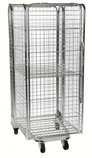 Stackable Security Roll Container with Roof and Shelf – Galvanised Security Cage | 400kg Capacity