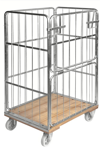 Roll Container with Wooden Base – Half-Drop Gate Roll Cage | 500kg Load Capacity