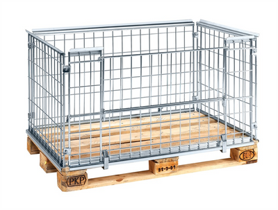 Electrogalvanized Pallet Frame with Opening Long Side – Stackable – For EUR Pallet 1200 × 800 mm – 1220 × 820 × 640 mm