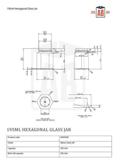 195ml Hexagonal Glass Jar