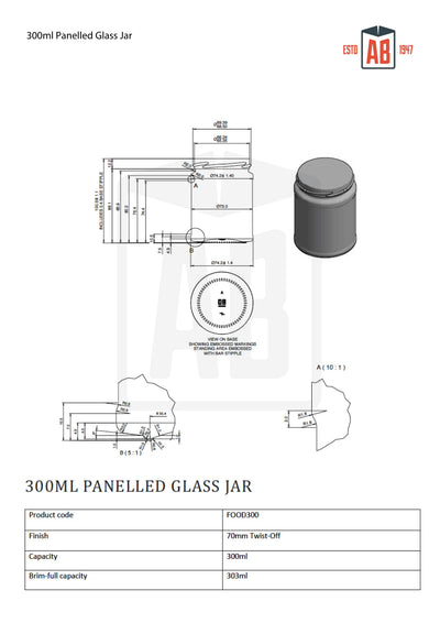 300ml Panelled Glass Food Jar