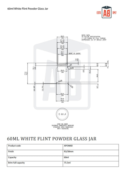 60ml White Flint Glass Powder Jar