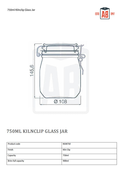 750ml Kilnclip Glass Jar