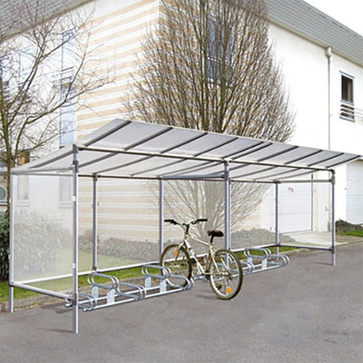 Aluminium Bike Shelter – 5 Cycle Capacity Polycarbonate Bicycle Shelter (2580 x 1977 x 2150mm)